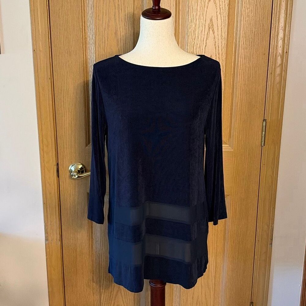 Chico’s Travelers Navy Blue Tunic Top Size Medium